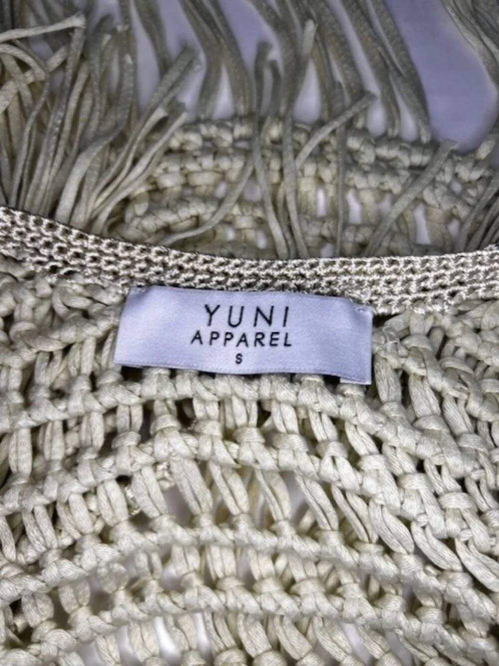 Yuni Apparel Boho Fringe Crochet Swimsuit Coverup Light Green Size S